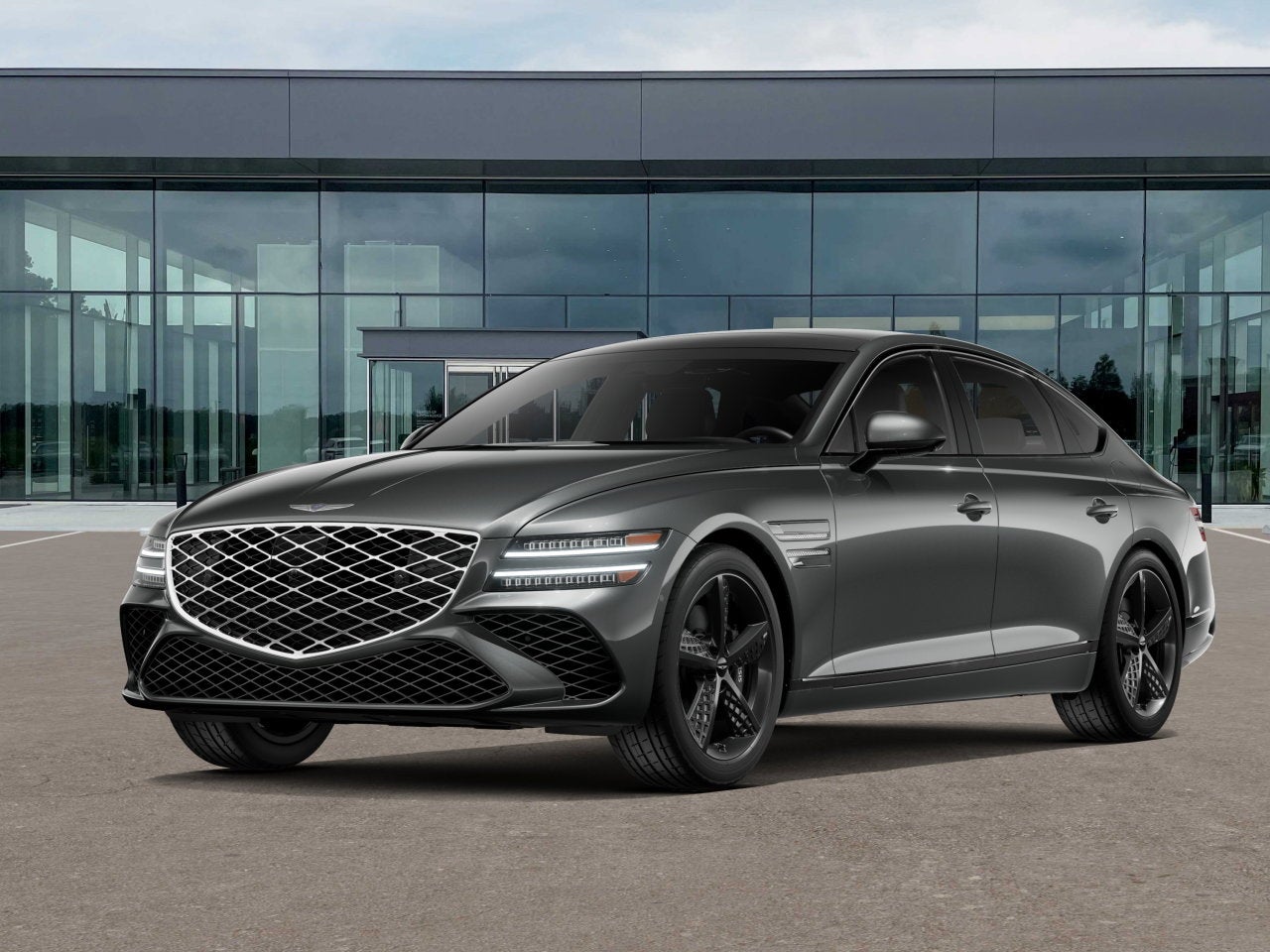 2026 Genesis G80 3.5T SPORT PRESTIGE in Makalu Gray — front three-quarter view